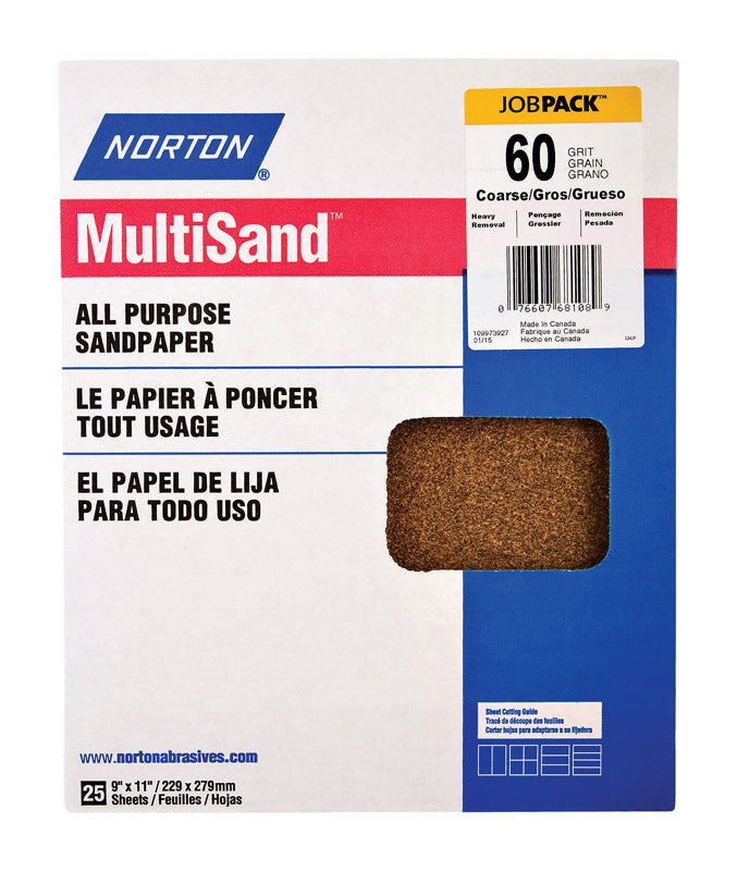 NORTON - Norton MultiSand 11 in. L X 9 in. W 60 Grit Aluminum Oxide All Purpose Sandpaper 25 pk