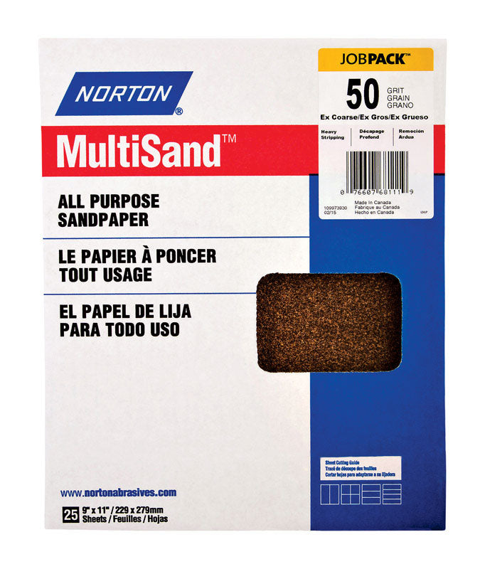 NORTON - Norton MultiSand 11 in. L X 9 in. W 50 Grit Aluminum Oxide All Purpose Sandpaper 25 pk