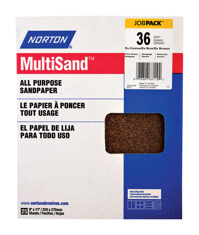 NORTON - Norton MultiSand 11 in. L X 9 in. W 36 Grit Aluminum Oxide All Purpose Sandpaper 25 pk