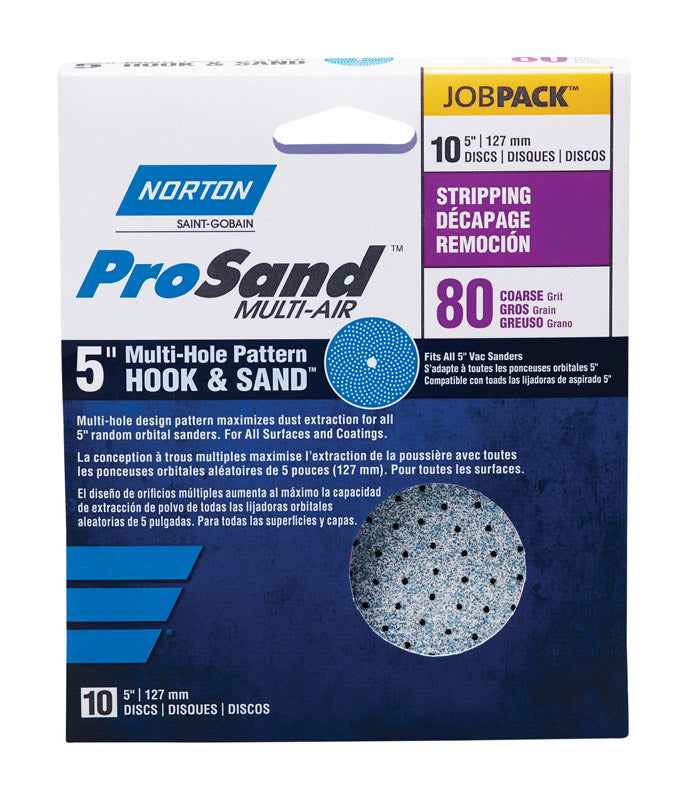 NORTON - Norton ProSand 5 in. Ceramic Alumina Hook and Loop A975 Sanding Disc 80 Grit Coarse 10 pk [7660703223]