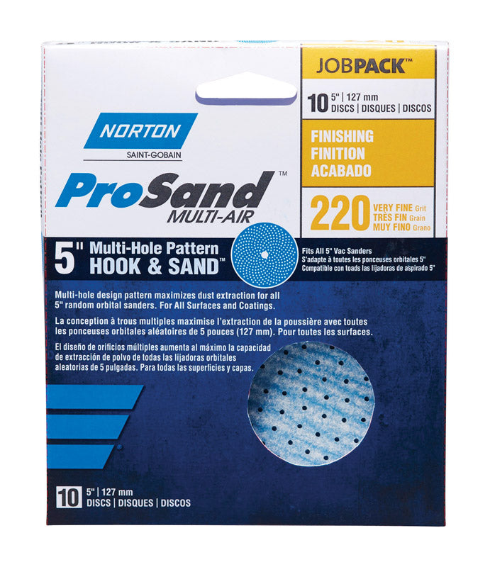 NORTON - Norton ProSand 5 in. Ceramic Alumina Hook and Loop A975 Sanding Disc 220 Grit Very Fine 10 pk [7660703218]