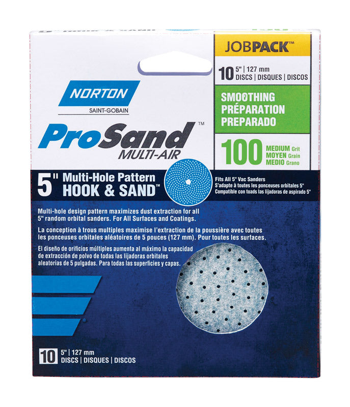 NORTON - Norton ProSand 5 in. Ceramic Alumina Hook and Loop A975 Sanding Disc 100 Grit Medium 10 pk [7660703222]