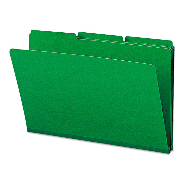 Smead - Expanding Recycled Heavy Pressboard Folders, 1/3-Cut Tabs: Assorted, Legal Size, 1" Expansion, Green, 25/Box