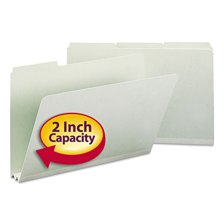 Smead - Expanding Recycled Heavy Pressboard Folders, 1/3-Cut Tabs: Assorted, Legal Size, 2" Expansion, Gray-Green, 25/Box