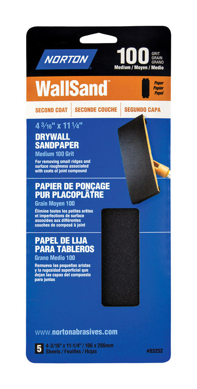 NORTON - Norton WallSand 11-1/4 in. L X 4-3/16 in. W 100 Grit Silicon Carbide Sandpaper 5 pk