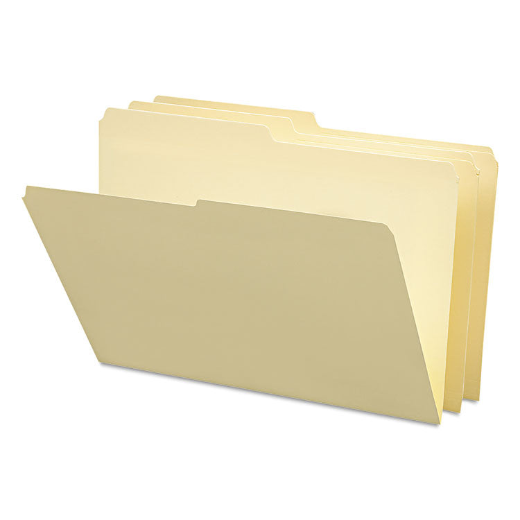 Smead - Manila File Folders, 1/2-Cut Tabs: Assorted, Legal Size, 0.75" Expansion, Manila, 100/Box