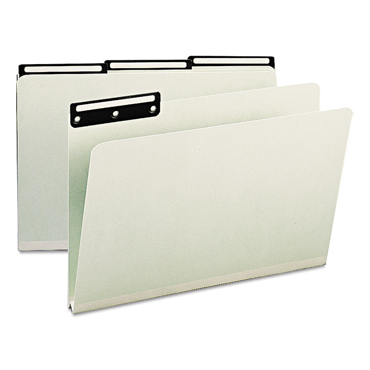 Smead - Recycled Heavy Pressboard File Folders with Insertable 1/3-Cut Metal Tabs, Legal Size, 1" Expansion, Gray-Green, 25/Box