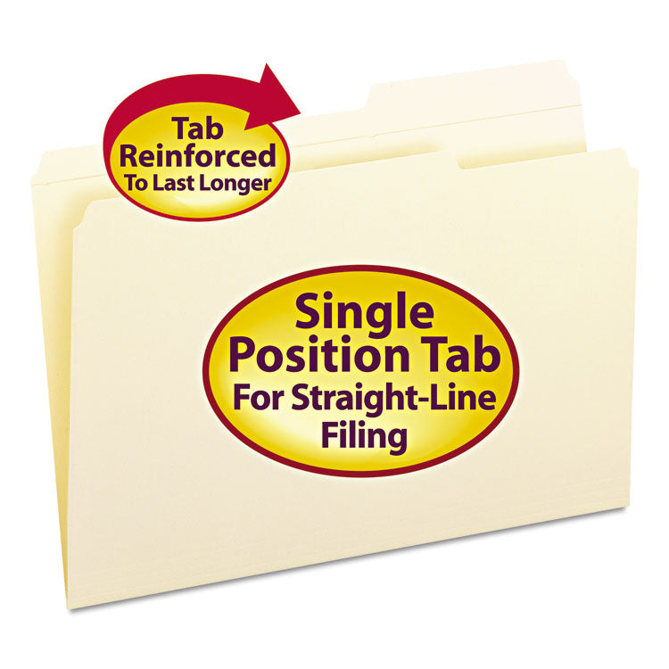 Smead - Reinforced Guide Height File Folders, 2/5-Cut Tabs: Right Position, Legal Size, 0.75" Expansion, Manila, 100/Box