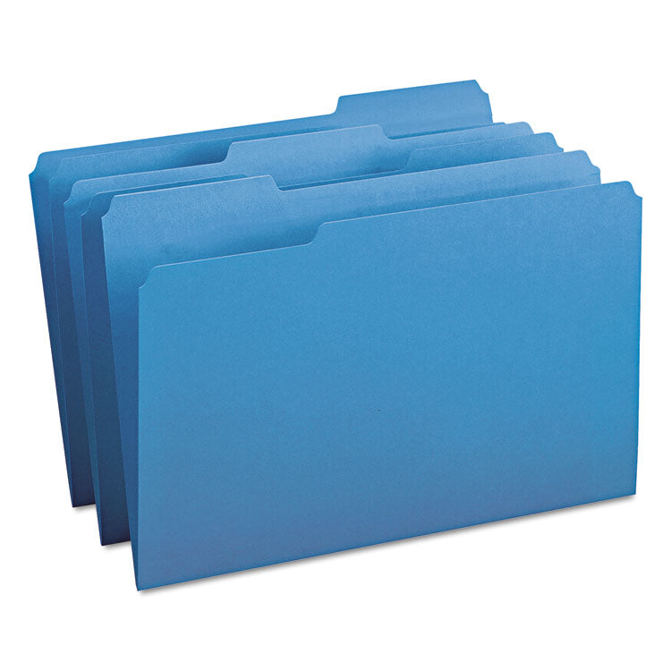 Smead - Colored File Folders, 1/3-Cut Tabs: Assorted, Legal Size, 0.75" Expansion, Blue, 100/Box