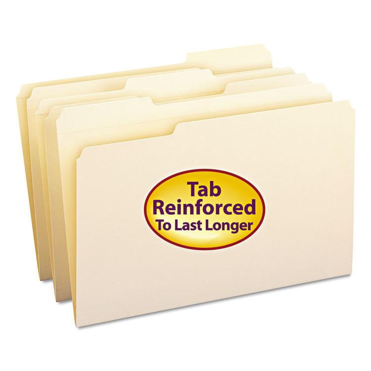 Smead - Reinforced Tab Manila File Folders, 1/3-Cut Tabs: Assorted, Legal Size, 0.75" Expansion, 11-pt Manila, 100/Box