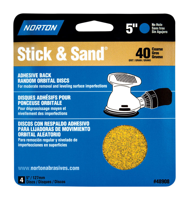 NORTON - Norton Stick & Sand 5 in. Aluminum Oxide Adhesive A250/A290/H290 Sanding Disc 40 Grit Extra Coarse 4