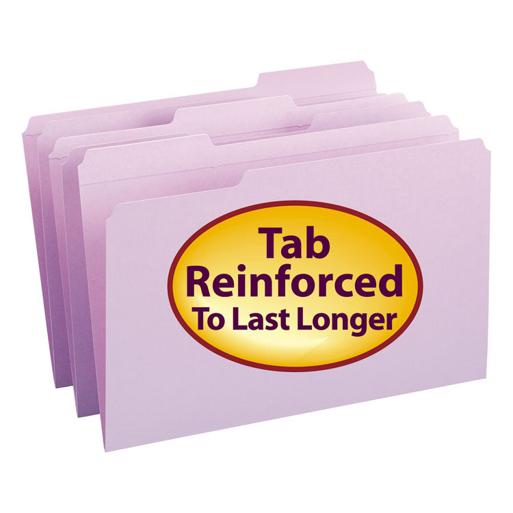 Smead - Reinforced Top Tab Colored File Folders, 1/3-Cut Tabs: Assorted, Legal Size, 0.75" Expansion, Lavender, 100/Box