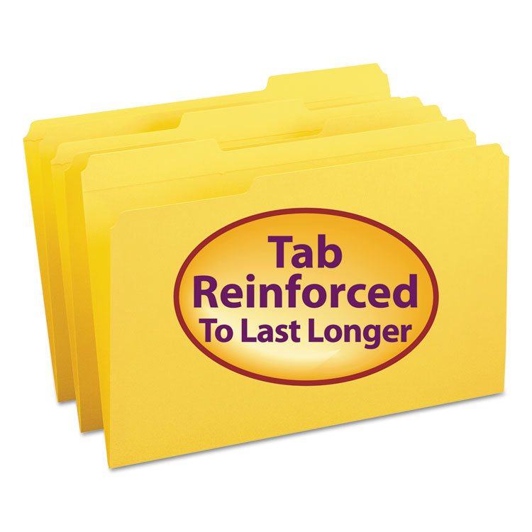 Smead - Reinforced Top Tab Colored File Folders, 1/3-Cut Tabs: Assorted, Legal Size, 0.75" Expansion, Yellow, 100/Box