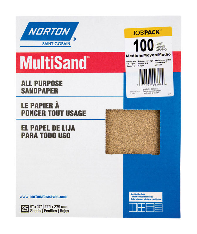 NORTON - Norton MultiSand 11 in. L X 9 in. W 100 Grit Aluminum Oxide All Purpose Sandpaper 25 pk