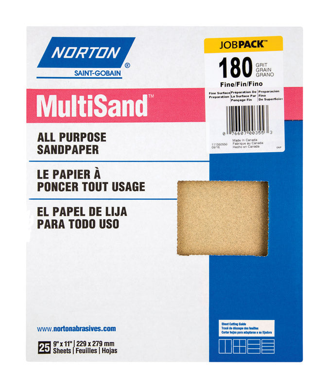 NORTON - Norton MultiSand 11 in. L X 9 in. W 180 Grit Aluminum Oxide All Purpose Sandpaper 25 pk