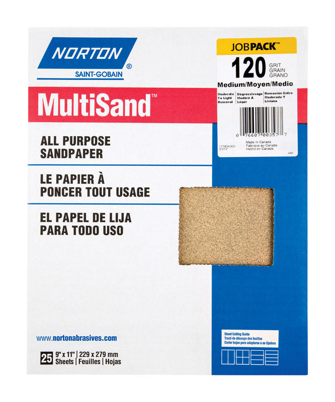 NORTON - Norton MultiSand 11 in. L X 9 in. W 120 Grit Aluminum Oxide All Purpose Sandpaper 25 pk