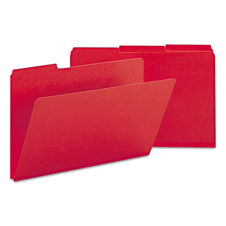 Smead - Expanding Recycled Heavy Pressboard Folders, 1/3-Cut Tabs: Assorted, Legal Size, 1" Expansion, Bright Red, 25/Box