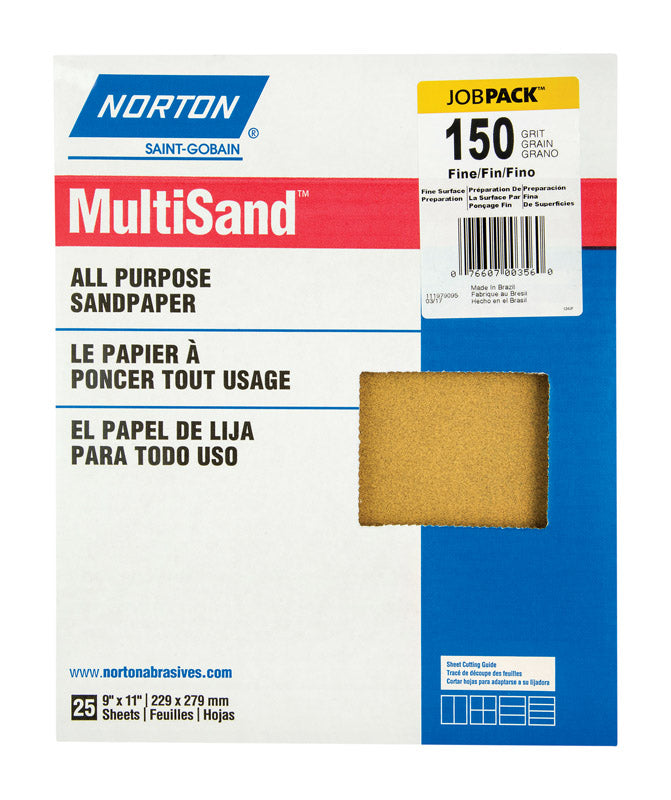 NORTON - Norton MultiSand 11 in. L X 9 in. W 150 Grit Aluminum Oxide All Purpose Sandpaper 25 pk