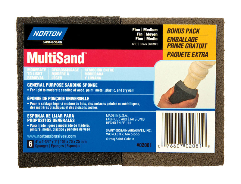 NORTON - Norton MultiSand 4 in. L X 2.75 in. W X 1 in. Fine/Medium Dual Angle Sanding Sponge