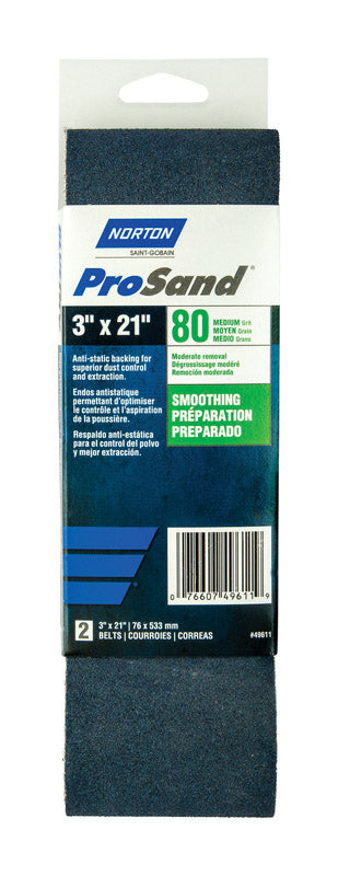 NORTON - Norton ProSand 21 in. L X 3 in. W Zirconia Alumina Cloth Portable Sanding Belt 80 Grit Coarse 2 pk