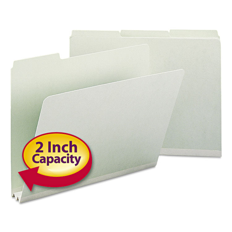 Smead - Expanding Recycled Heavy Pressboard Folders, 1/3-Cut Tabs: Assorted, Letter Size, 2" Expansion, Gray-Green, 25/Box