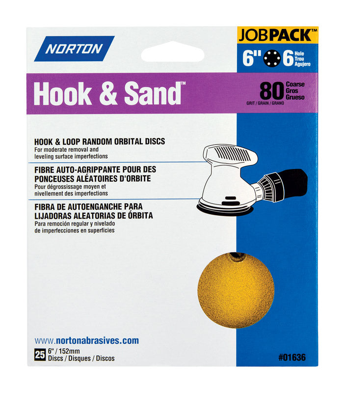 NORTON - Norton Hook & Sand 6 in. Aluminum Oxide Hook and Loop A250/A290 Sanding Disc 80 Grit Coarse 25 pk