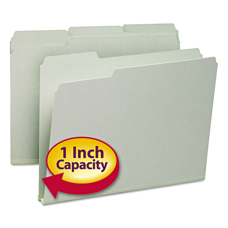 Smead - Expanding Recycled Heavy Pressboard Folders, 1/3-Cut Tabs: Assorted, Letter Size, 1" Expansion, Gray-Green, 25/Box