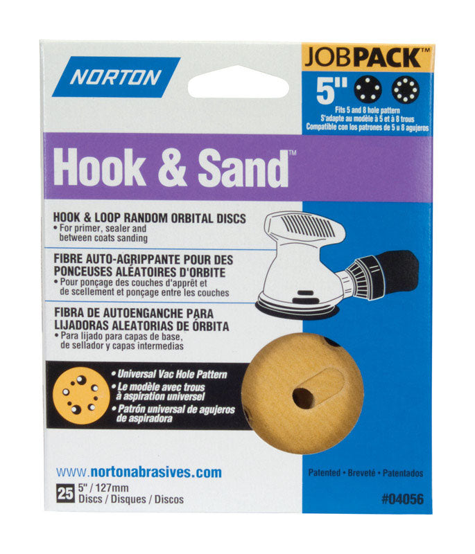 NORTON - Norton Hook & Sand 5 in. Aluminum Oxide Hook and Loop A290 Sanding Disc 180 Grit Fine 25 pk