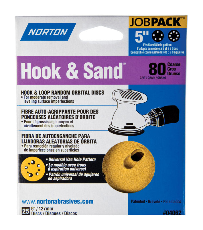 NORTON - Norton Hook & Sand 5 in. Aluminum Oxide Hook and Loop A250/A290 Sanding Disc 80 Grit Coarse 25 pk