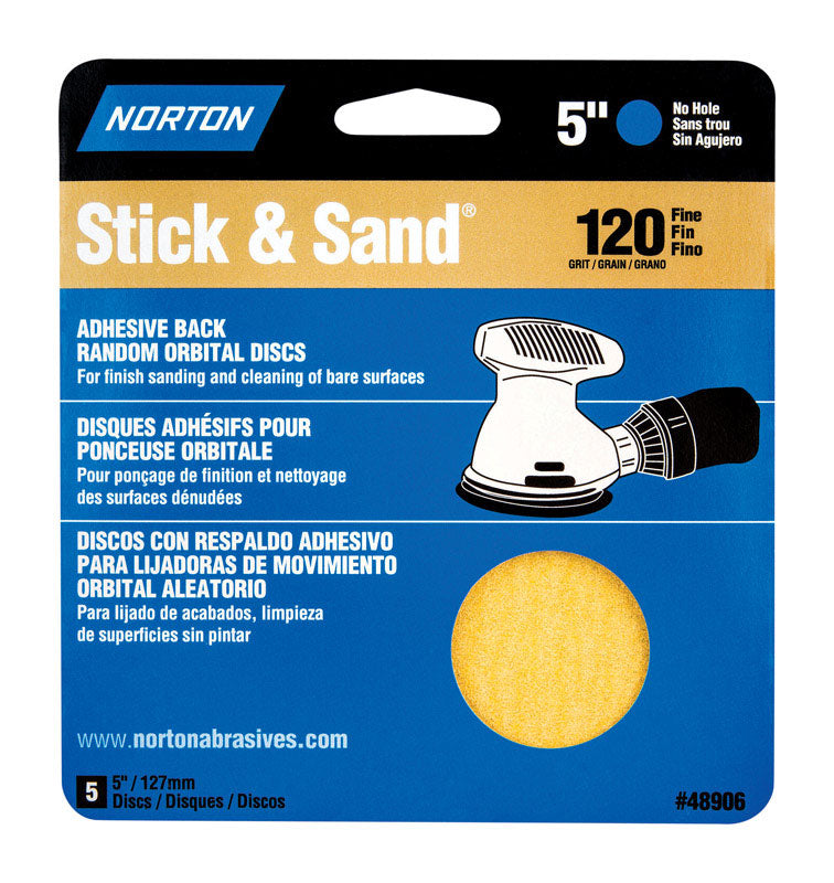 NORTON - Norton Stick & Sand 5 in. Aluminum Oxide Adhesive A290 Sanding Disc 120 Grit Medium 5 pk