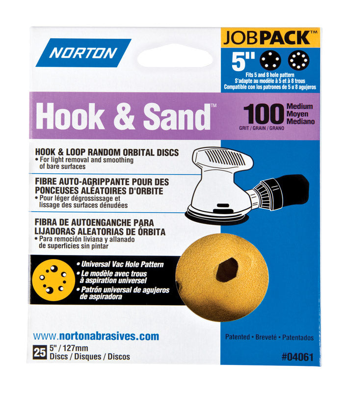 NORTON - Norton Hook & Sand 5 in. Aluminum Oxide Hook and Loop A290 Sanding Disc 100 Grit Medium 25 pk