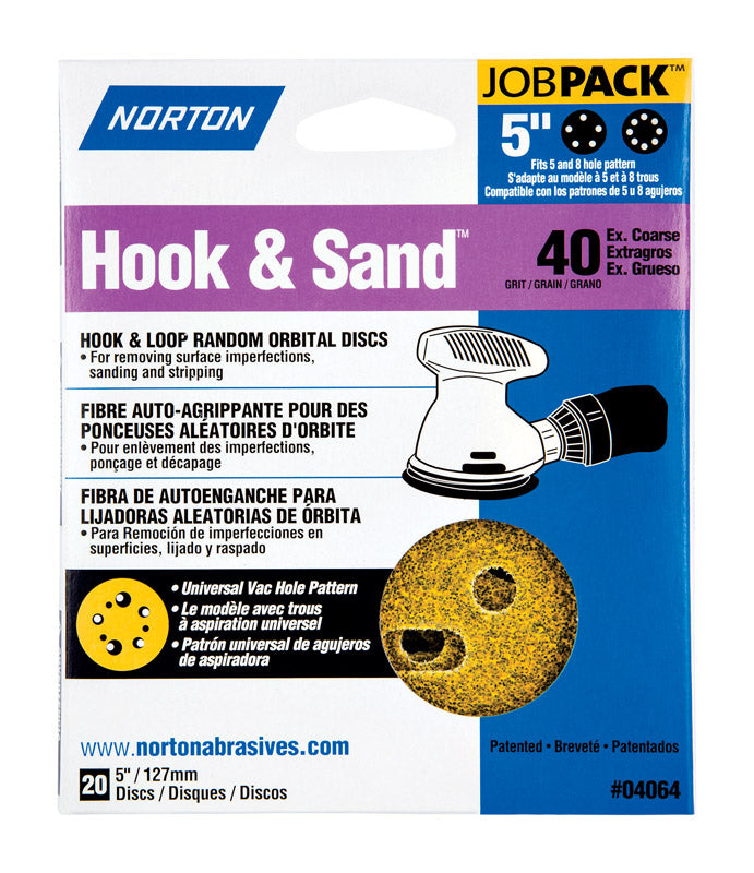 NORTON - Norton Hook & Sand 5 in. Aluminum Oxide Hook and Loop A250/A290 Sanding Disc 40 Grit Extra Coarse 20