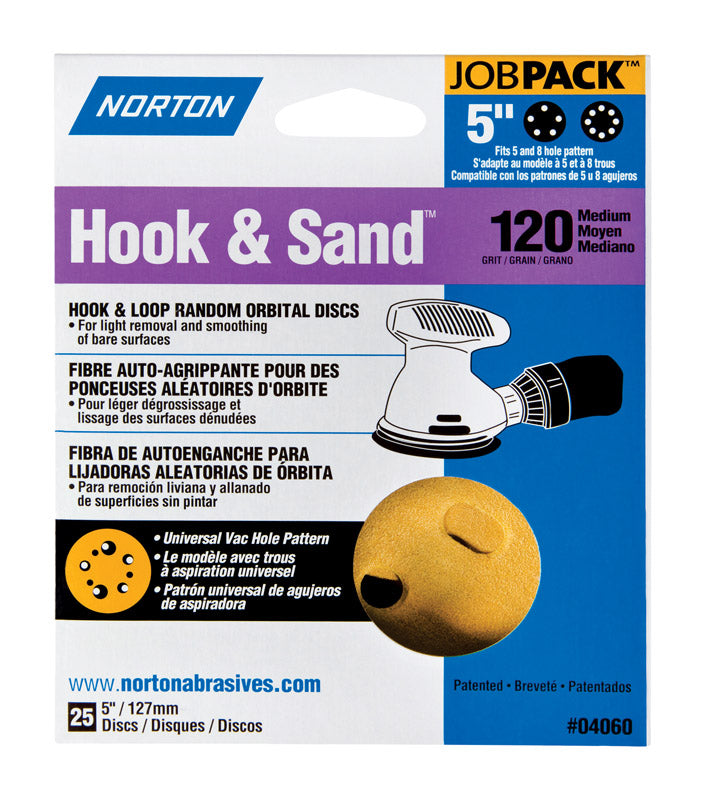 NORTON - Norton Hook & Sand 5 in. Aluminum Oxide Hook and Loop A290 Sanding Disc 120 Grit Medium 25 pk