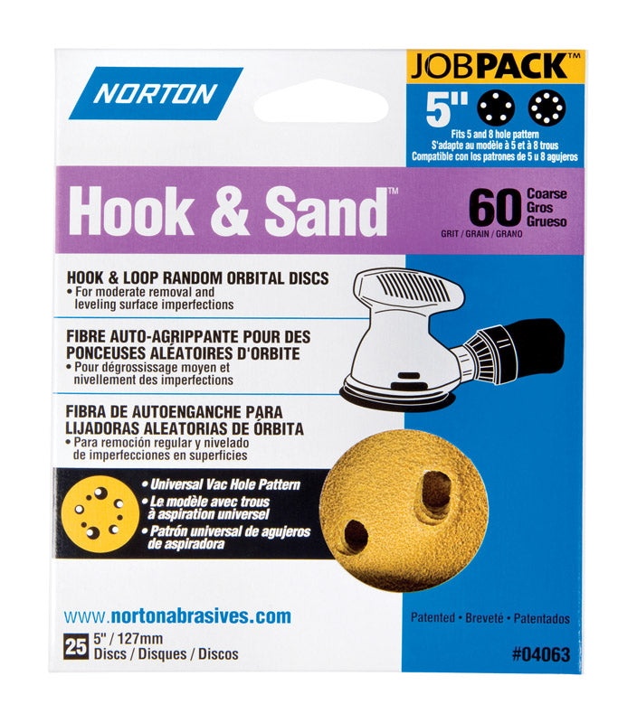 NORTON - Norton Hook & Sand 5 in. Aluminum Oxide Hook and Loop A250/A290 Sanding Disc 60 Grit Coarse 25 pk