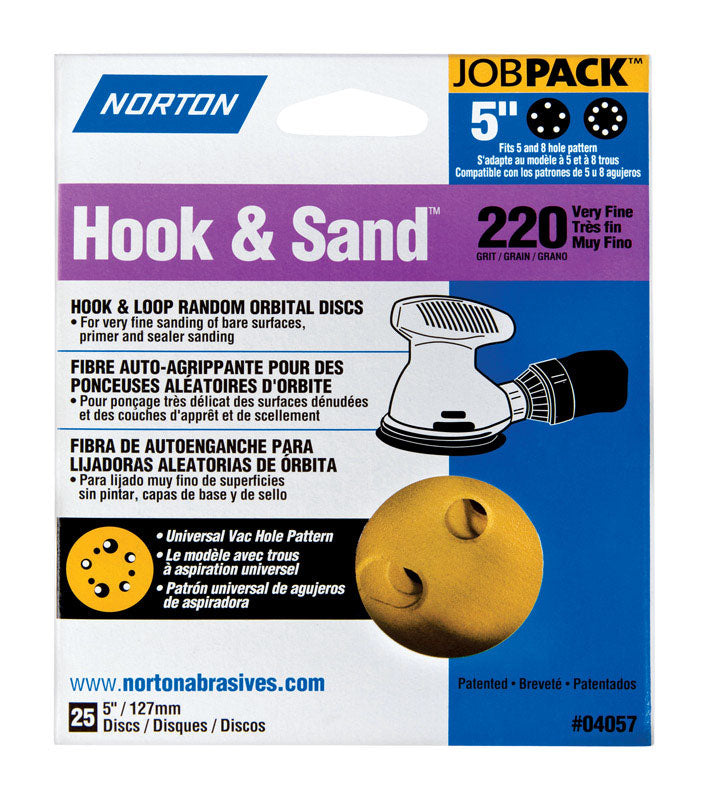 NORTON - Norton Hook & Sand 5 in. Aluminum Oxide Hook and Loop A290 Sanding Disc 220 Grit Very Fine 25 pk