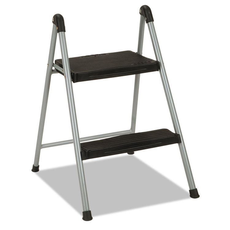 Cosco - Folding Step Stool, 2-Step, 200 lb Capacity, 16.9" Working Height, Platinum/Black