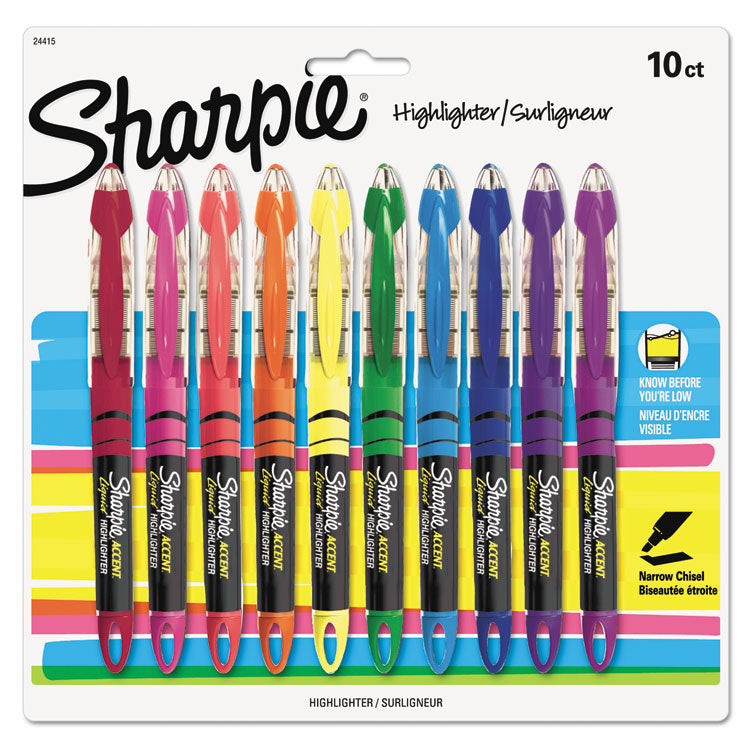 Sharpie - Liquid Pen Style Highlighters, Assorted Ink Colors, Chisel Tip, Assorted Barrel Colors, 10/Set