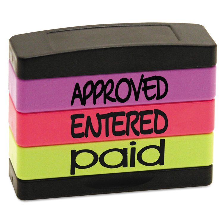 Trodat - Interlocking Stack Stamp, APPROVED, ENTERED, PAID, 1.81" x 0.63", Assorted Fluorescent Ink