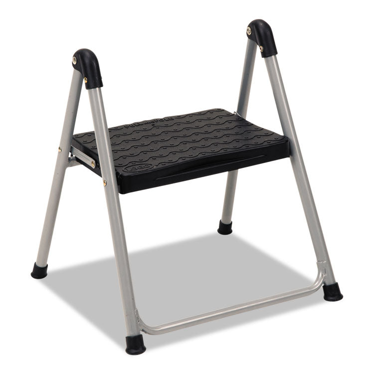 Cosco - Folding Step Stool, 1-Step, 200 lb Capacity, 9.9" Working Height, Platinum/Black