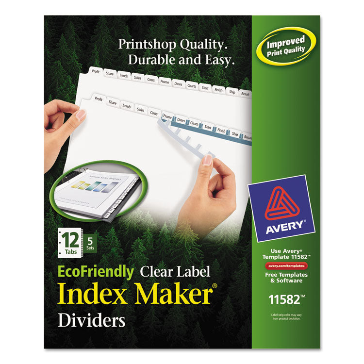 Avery - Index Maker EcoFriendly Print and Apply Clear Label Dividers with White Tabs, 12-Tab, 11 x 8.5, White, 5 Sets