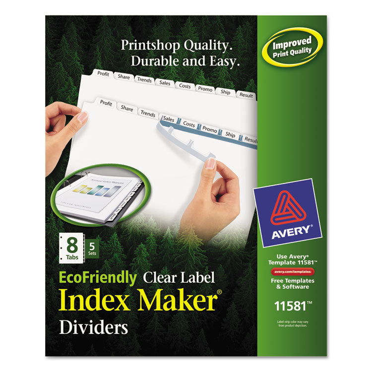 Avery - Index Maker EcoFriendly Print and Apply Clear Label Dividers with White Tabs, 8-Tab, 11 x 8.5, White, 5 Sets