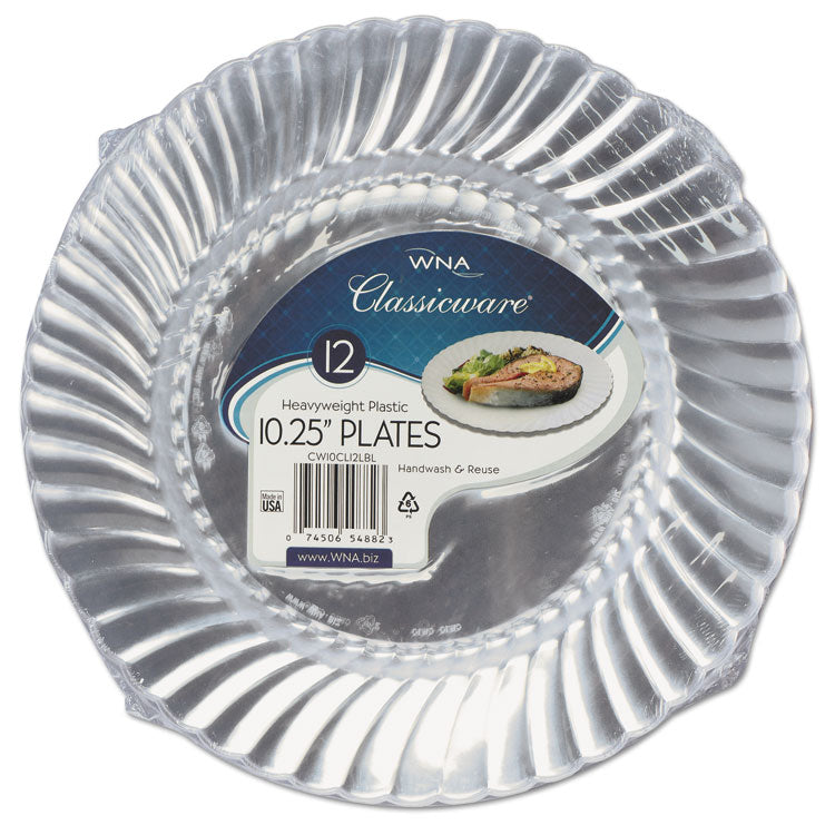 WNA - Classicware Plastic Dinnerware Plates, 10.25" dia, Clear, 12/Pack