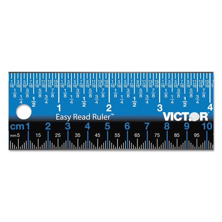 Victor - Easy Read Stainless Steel Ruler, Standard/Metric, 12".5 Long, Blue