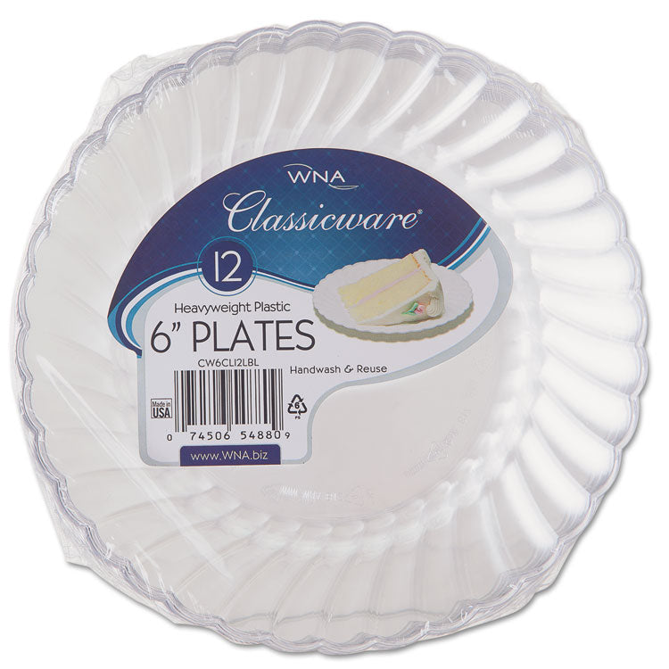 WNA - Classicware Plastic Plates, 6" dia, Clear, 12/Pack, 15 Packs/Carton