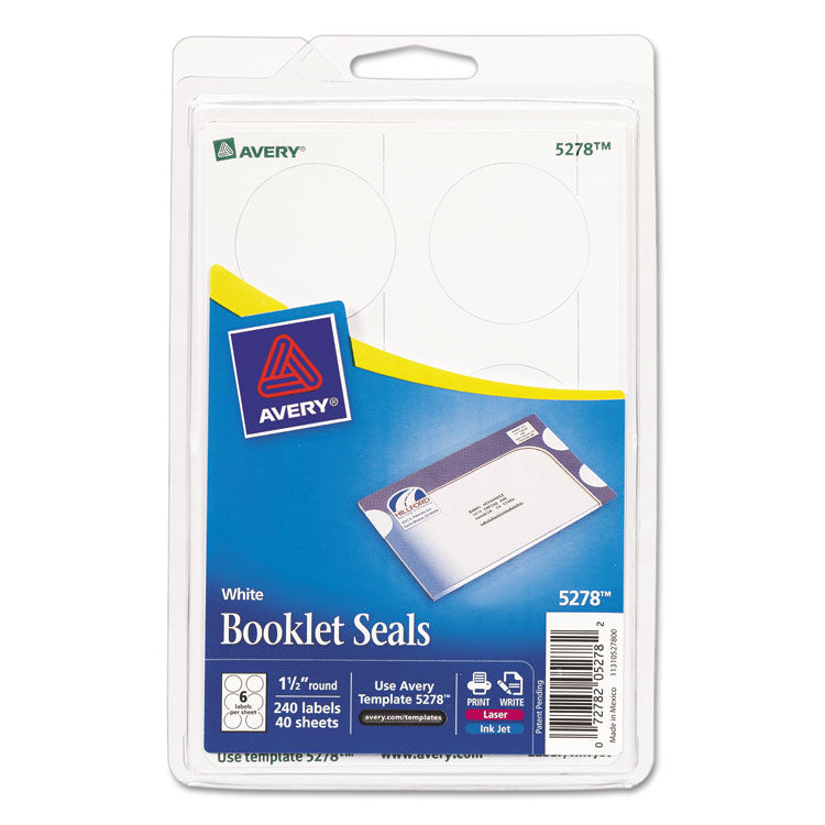 Avery - Printable Mailing Seals, 1.5" dia., White, 6/Sheet, 40 Sheets/Pack