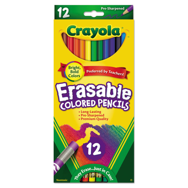 Crayola - Erasable Color Pencil Set, 3.3 mm, 2B (#1), Assorted Lead/Barrel Colors, Dozen