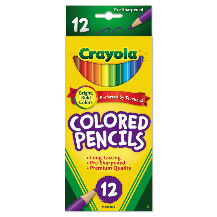 Crayola - Long-Length Colored Pencil Set, 3.3 mm, 2B (#1), Assorted Lead/Barrel Colors, Dozen