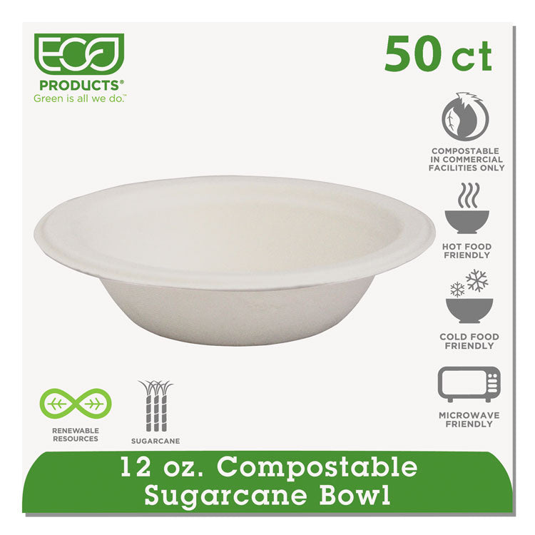 Eco-Products - Renewable and Compostable Sugarcane Bowls, 12 oz, Natural White, 50/Packs