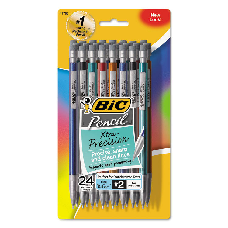 BIC - Xtra-Precision Mechanical Pencil Value Pack, 0.5 mm, HB (#2.5), Black Lead, Assorted Barrel Colors, 24/Pack