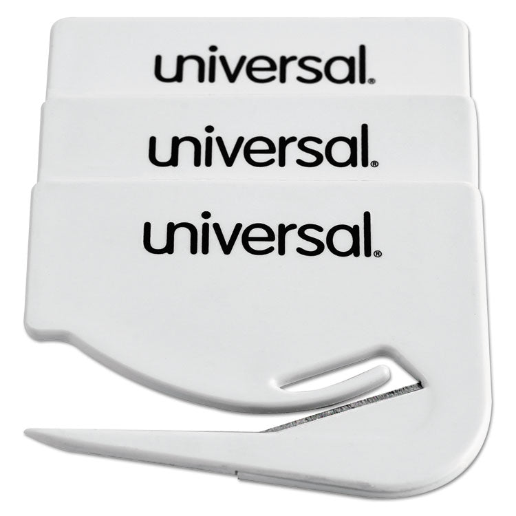 Universal - Letter Slitter Hand Letter Opener with Concealed Blade, 2.5", White, 3/Pack